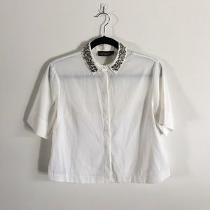 Topshop sheer button up crop tee