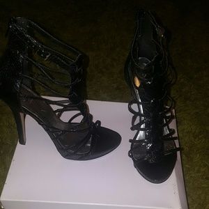 Black strappy high heels
