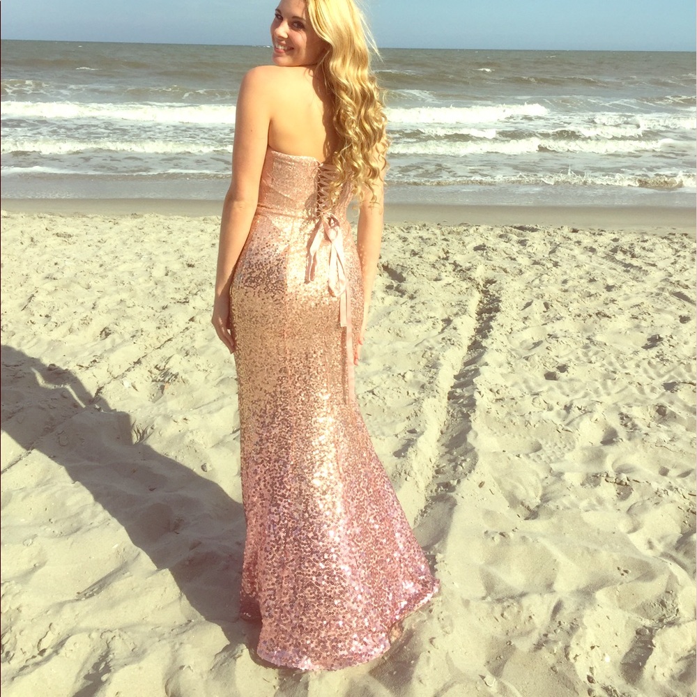 Pink Sequin Prom Formal Dress
