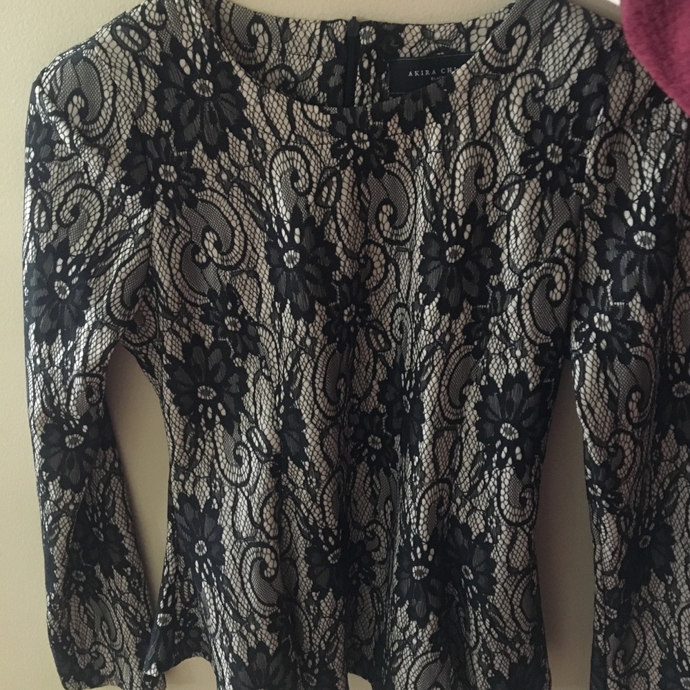 Black lace relaxed peplum w/ shoulder pads