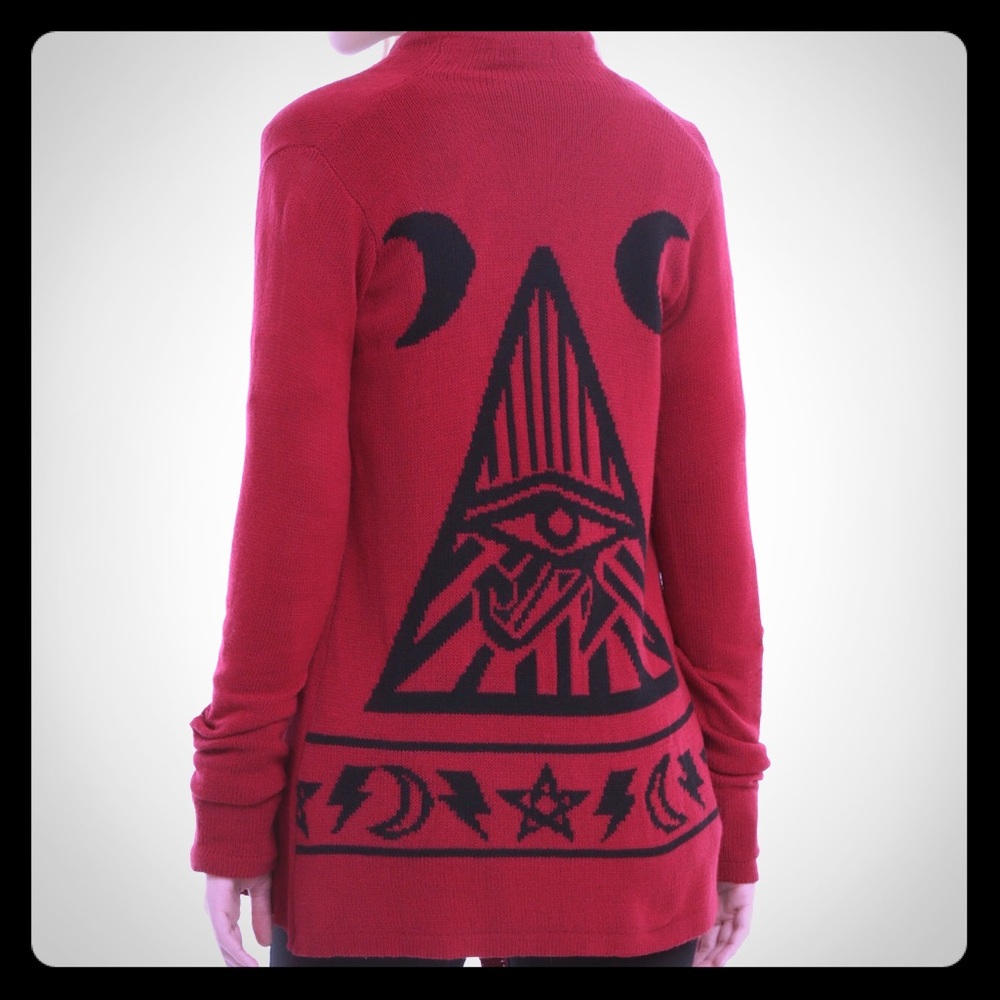 BURGUNDY & BLACK MYSTIC EYE FLYAWAY CARDIGAN