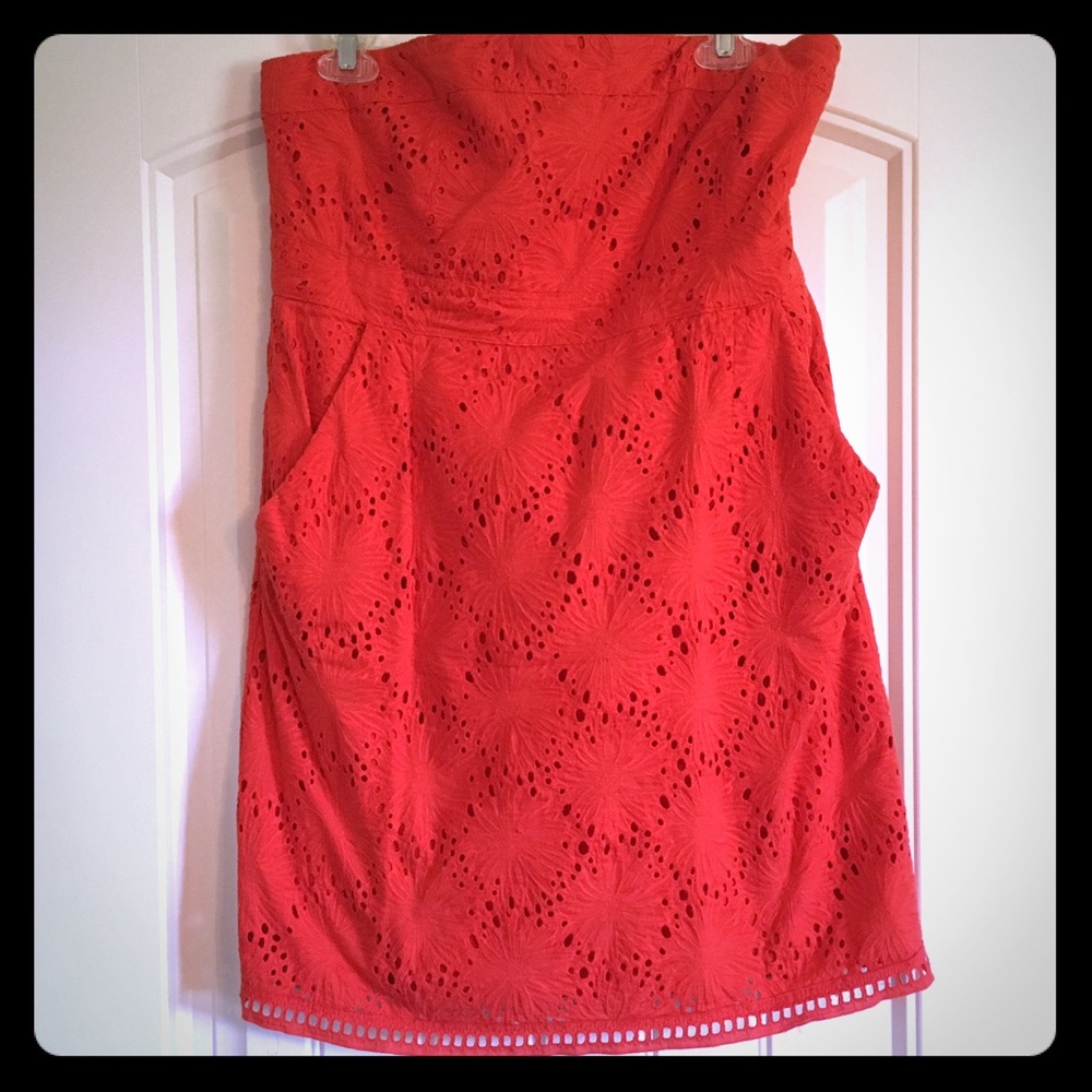 Orange Strapless Dress with Pockets