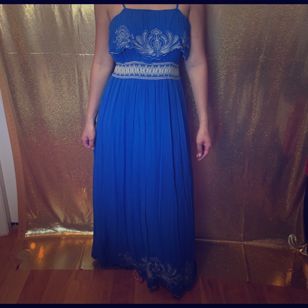 Blue Maxi Dress with Embroidery