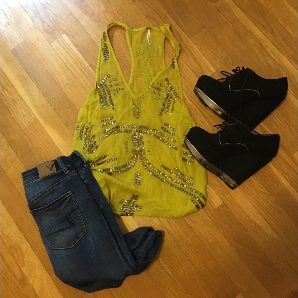 Free People top (originally $133) - lime and gold