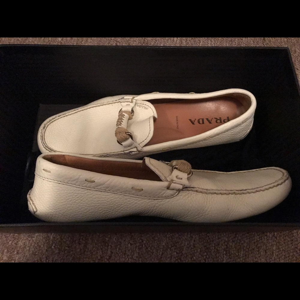 Prada men's white pebble leather loafer