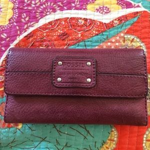 Burgundy Fossil Flap Wallet