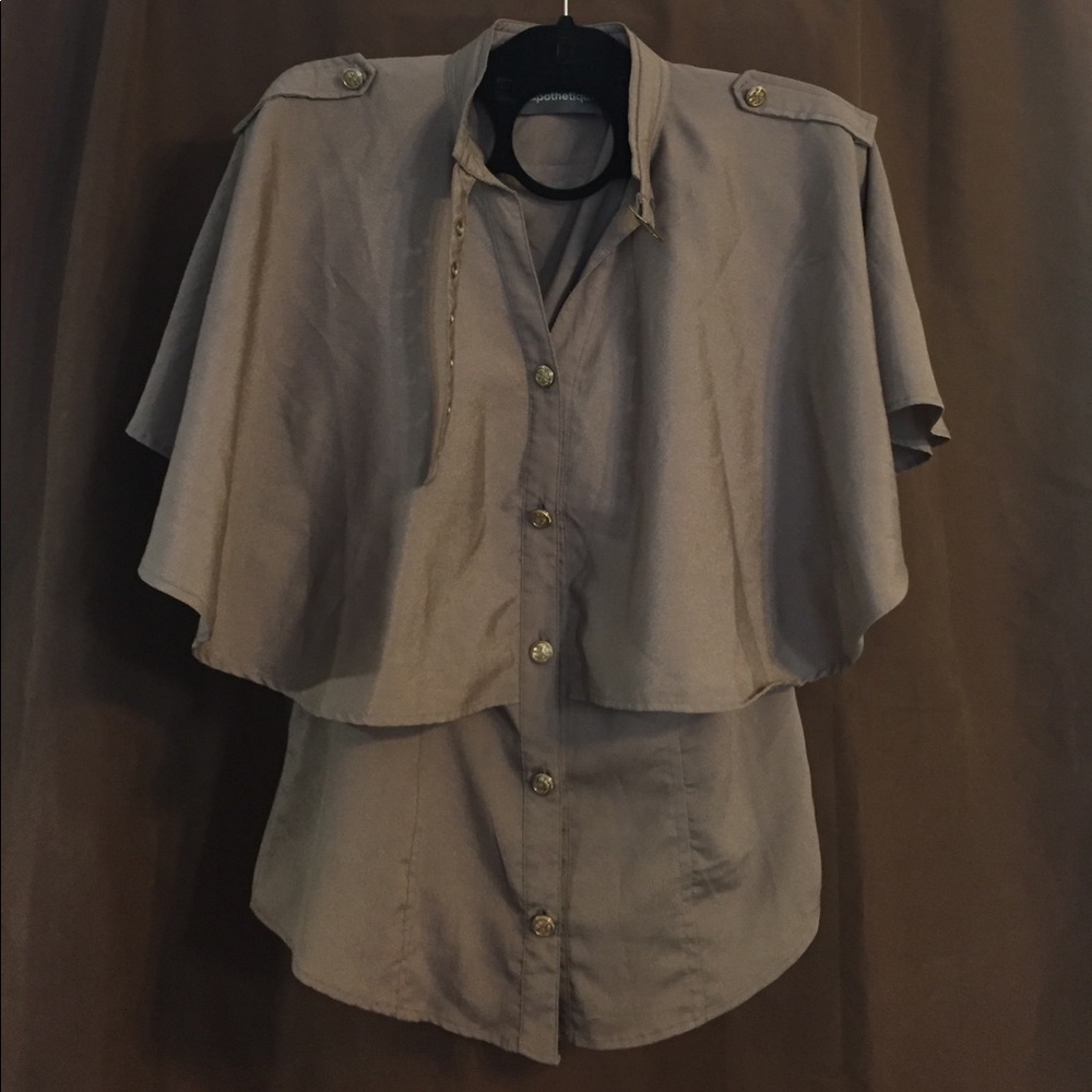 Taupe military-style satiny Luxe Apothetique top