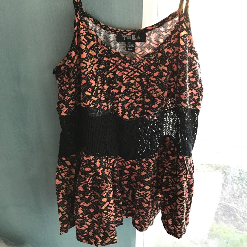 NWOT UO Tela Black Crochet Multi flowy tank