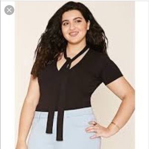 Forever 21 BLK Ribbed Tie Neck Bodysuit SZ 3X