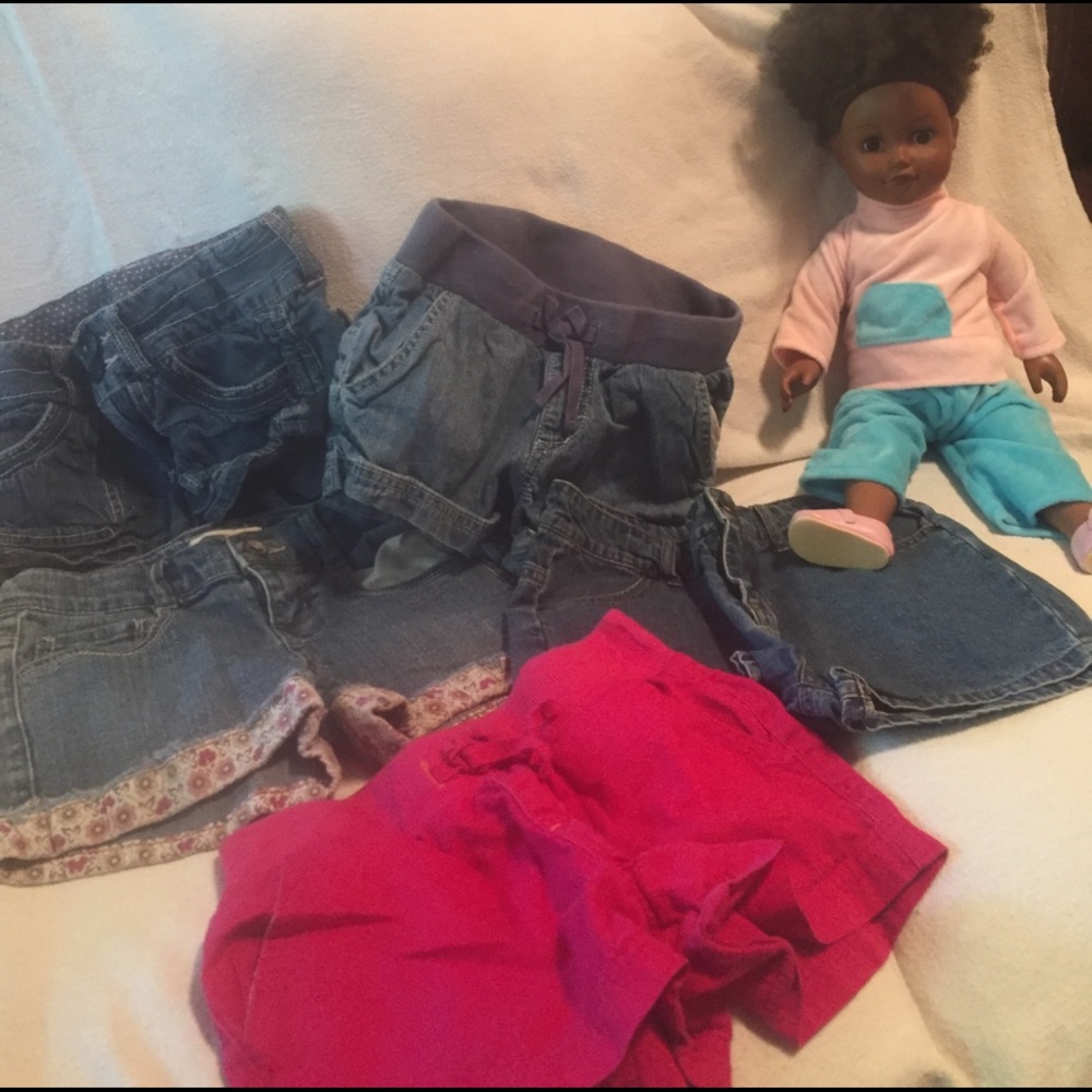 Denim shorts with floral trim  are sold.