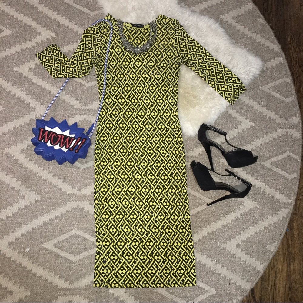 ASOS Club L geometric print bodycon midi dress