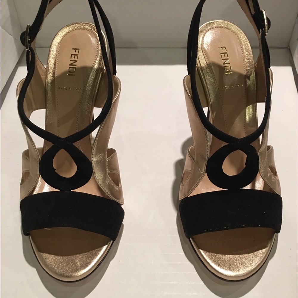 Fendi Black & Gold Shade sling backs