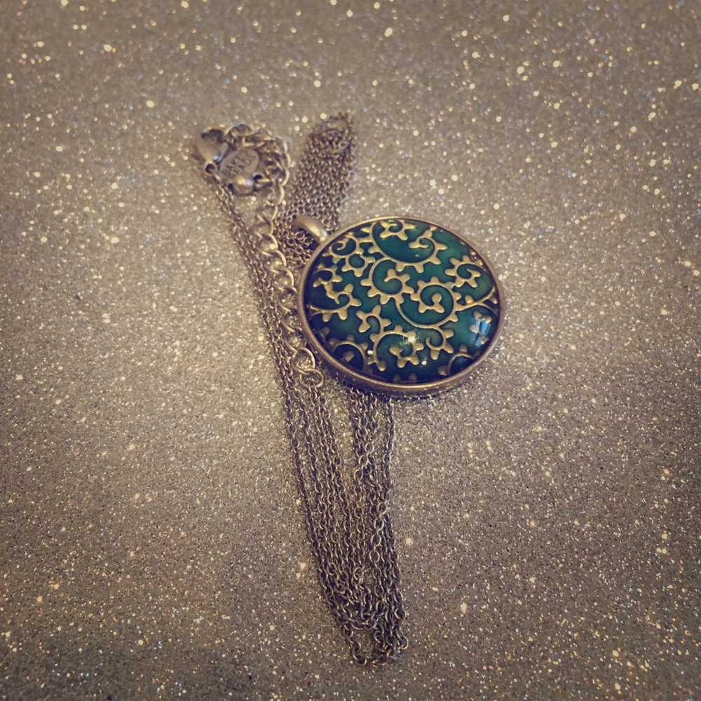 Baked Beads Double Chain Aqua Pendant Necklace