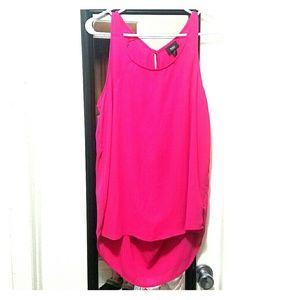 Bright Pink Flowy Keyhole Back Sleeveless Blouse