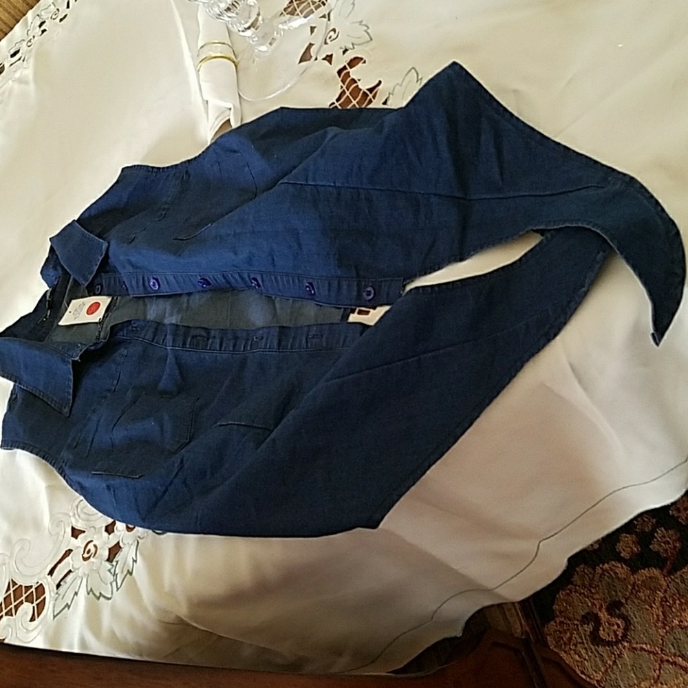 Deep Blue Denim Tie Front Shirt