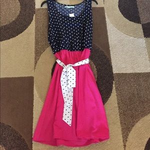 Navy & Pink Polka Dot Dress