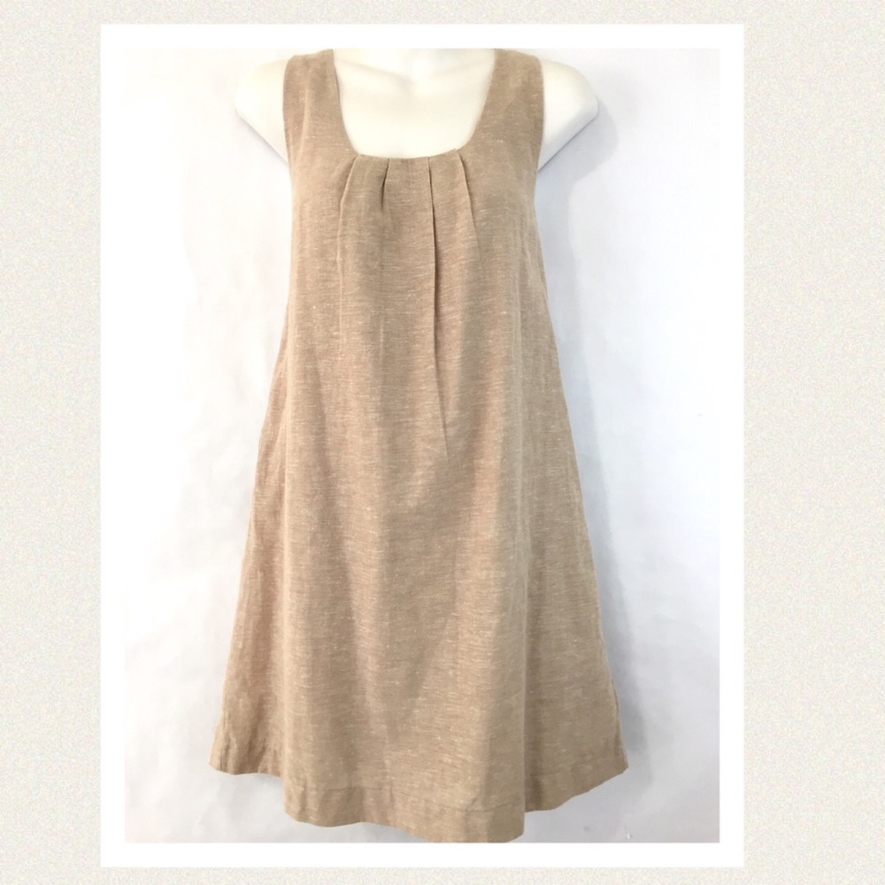 Linen blend, sand colored shift dress