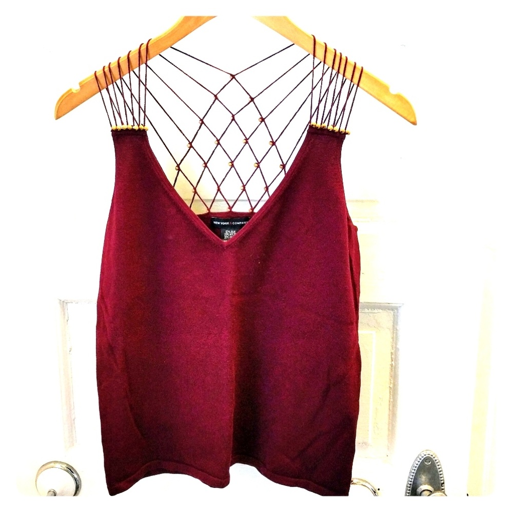 Maroon Silk Tank with Wood Beading NWOT