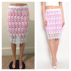 NIP small neon pink & Ivory lace pencil skirt