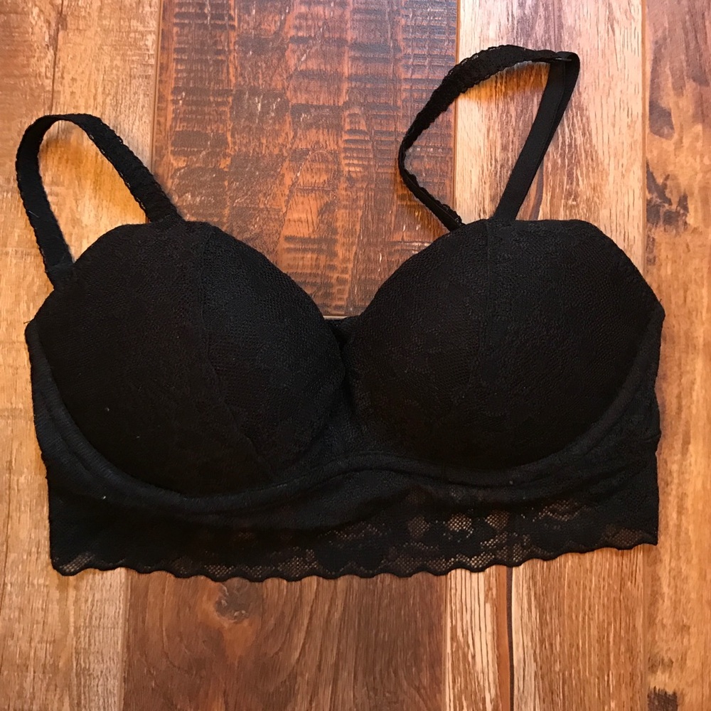 VICTORIAS SECRET PINK black lace bra, sz XS