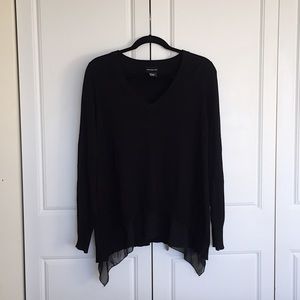 CENTRAL PARK WEST Cotton Sweater w/ Chiffon Trim
