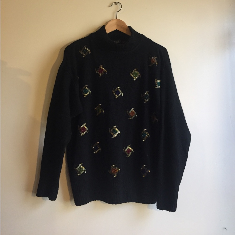 Embroidered mock neck sweater