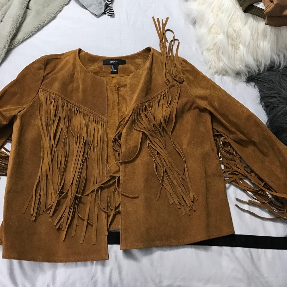 Forever 21 100% pig skin leather fringe jacket