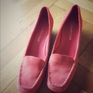 Coldwater Creek Suede Leather Coral Loafer Wedges