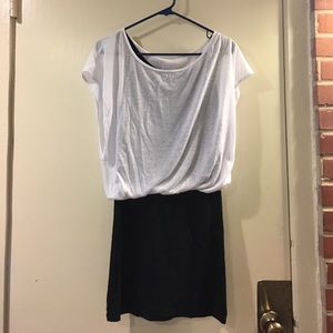 Tight dress with white top, black bottoms