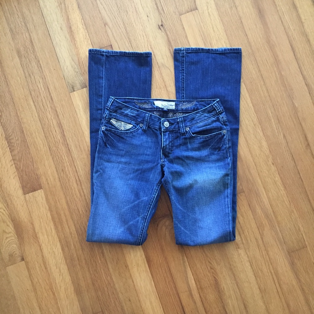 J & Company denim blue jeans studded pockets Sz 26