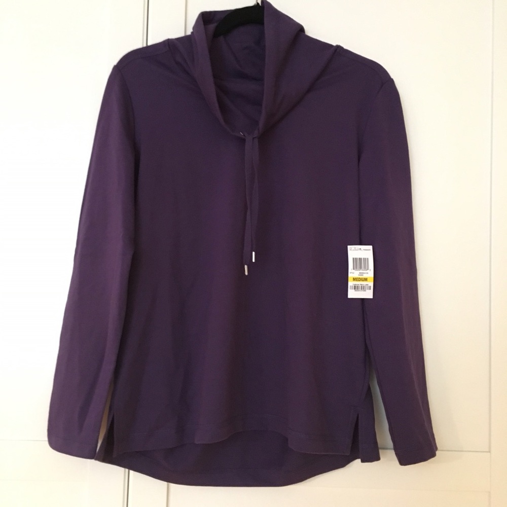 Karen Scott Sport Purple Cowl Neck Sweater