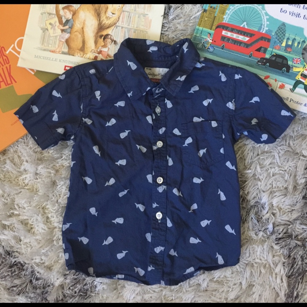 Blue whale button down shirt, 24 months