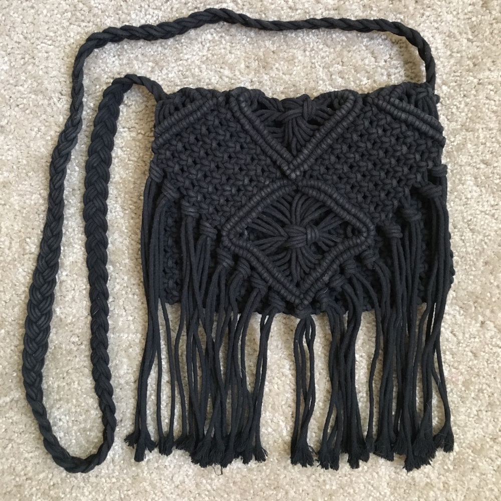 Black braided cross body festival purse
