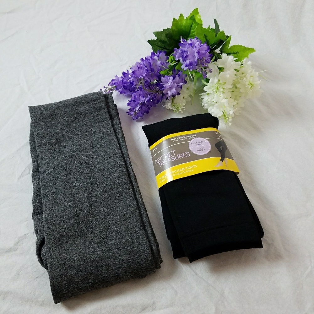 2 pair! NWT Fleece Lined Footlesss Opaque Leggings