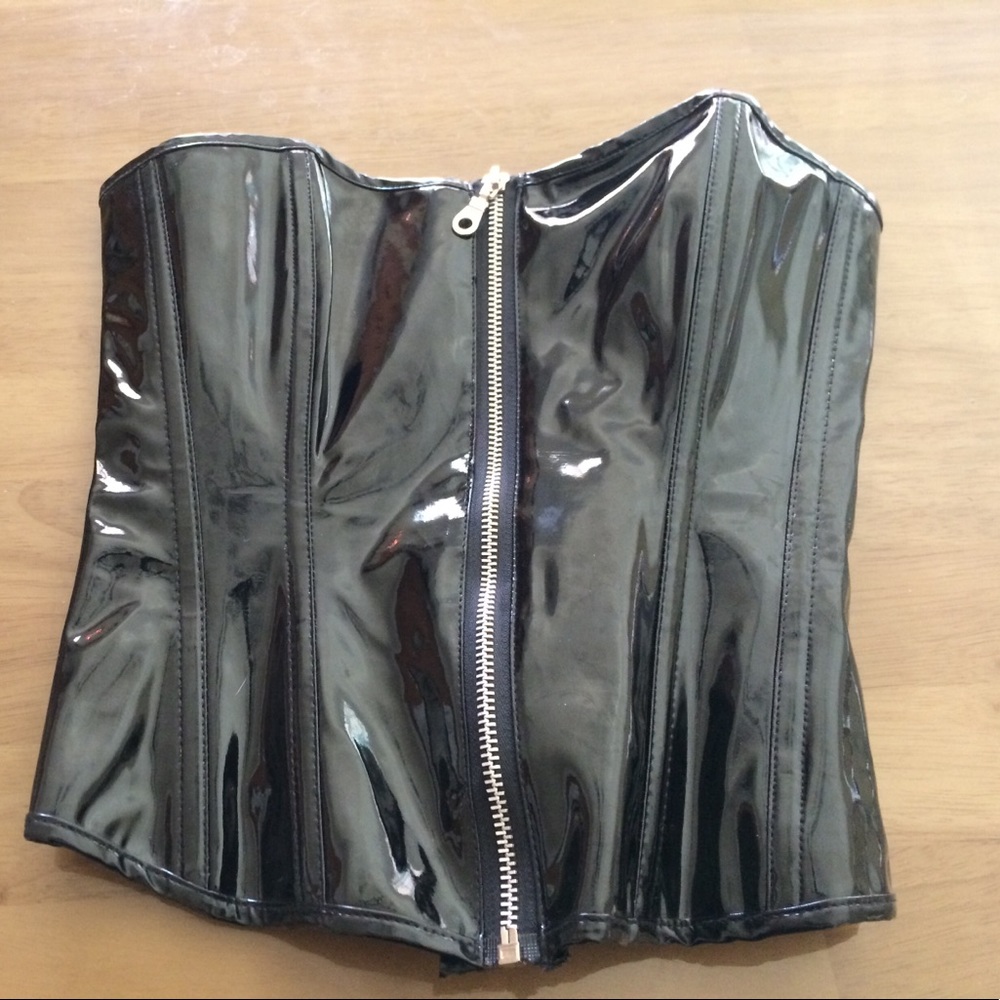 Black vinyl PVC corset
