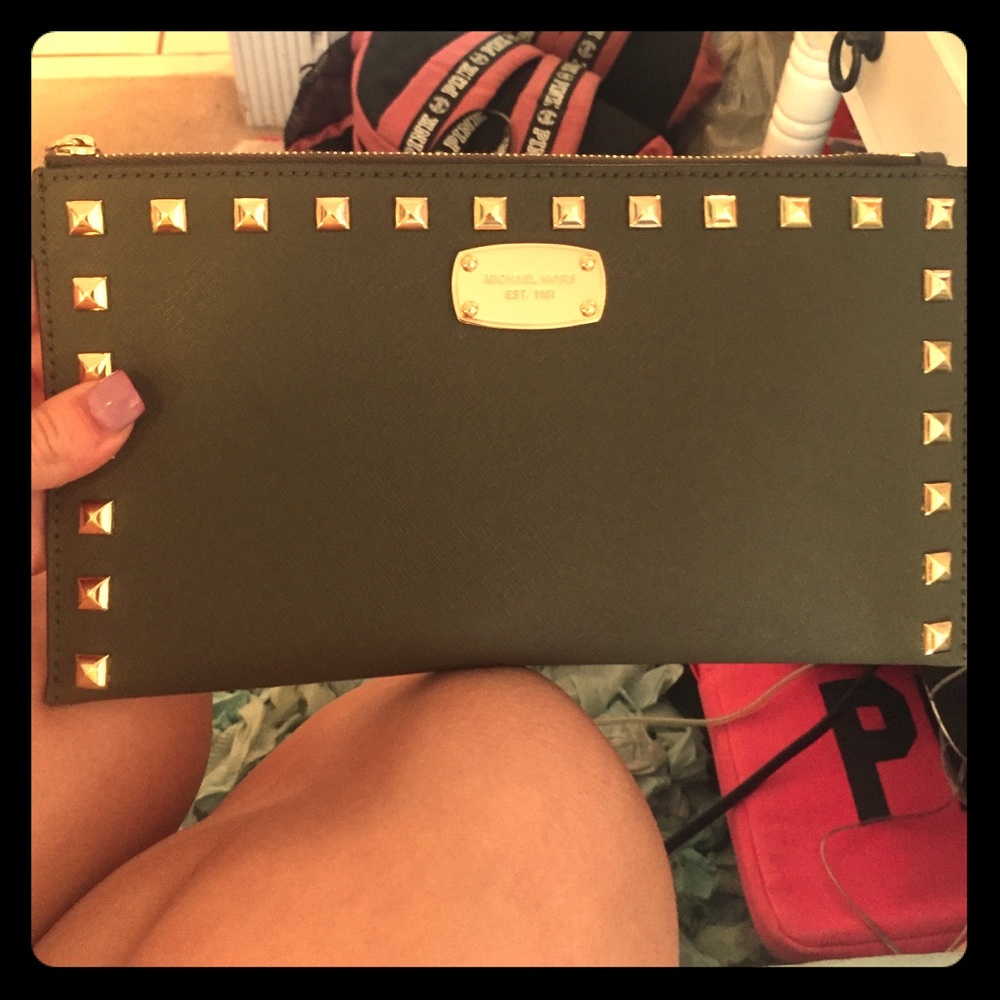 Olive Studded Wristlet