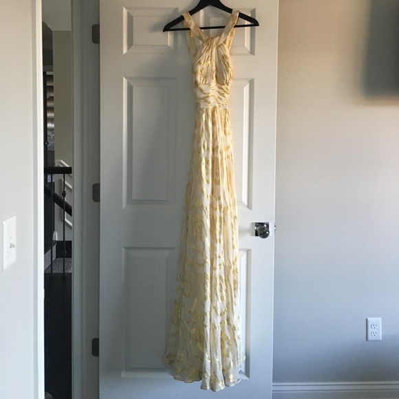 Aidan Mattox gold/bone flowy gown! - Picture 1 of 5