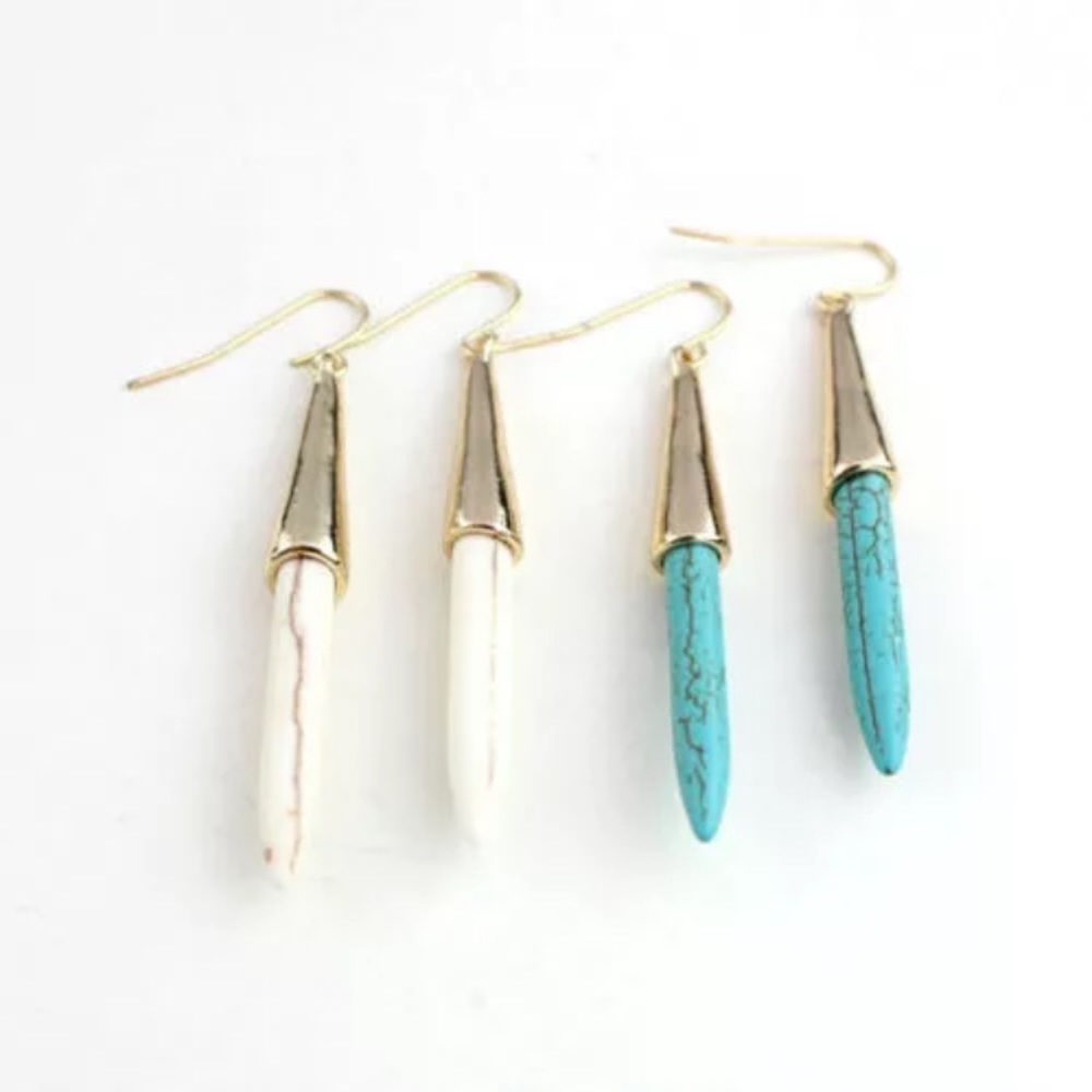 NWOT Faux Howlite or Turquoise Stick Earrings - Picture 5 of 6