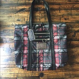 Coach Tote Purse Red/Black/Grey Plaid