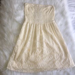 Strapless cream lace dress