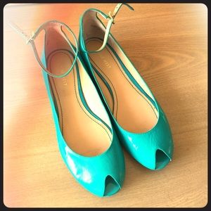 Nine West patent leather flats turquoise blue.