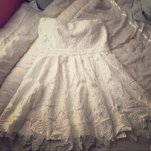 White embroidered strapless dress