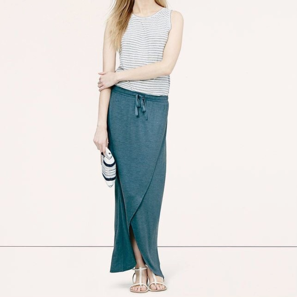 Loft drawstring wrap maxi skirt, size S, NWT