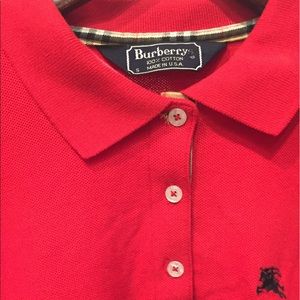 Men's Red Burberry Button Down Polo Shirt