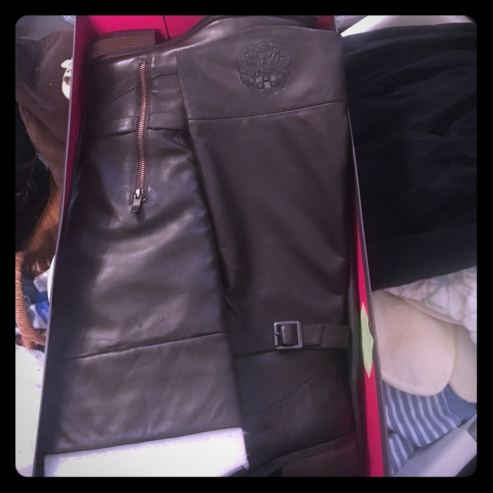 Vince Camuto Riding Boots deep brown leather  NIB