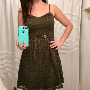 Maurice's green sun dress with belt