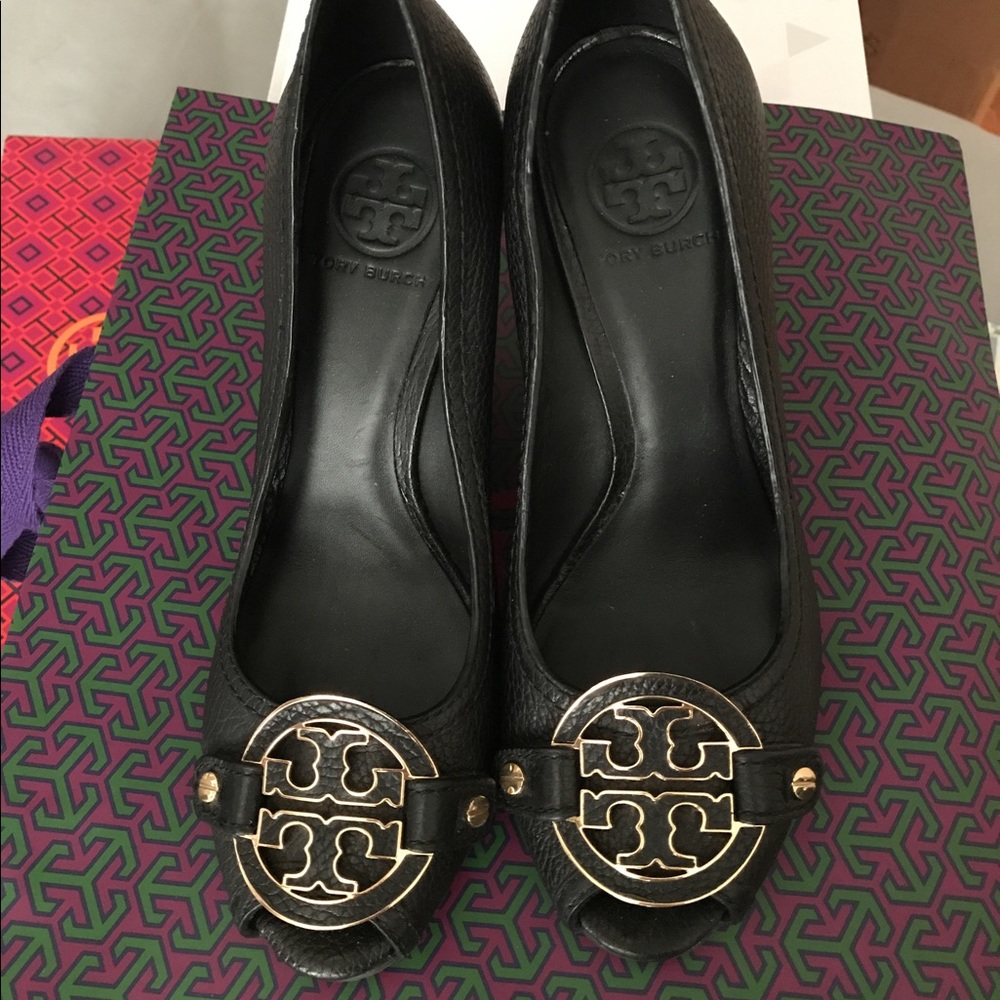 Tory Burch "Amanda" peep toe wedges