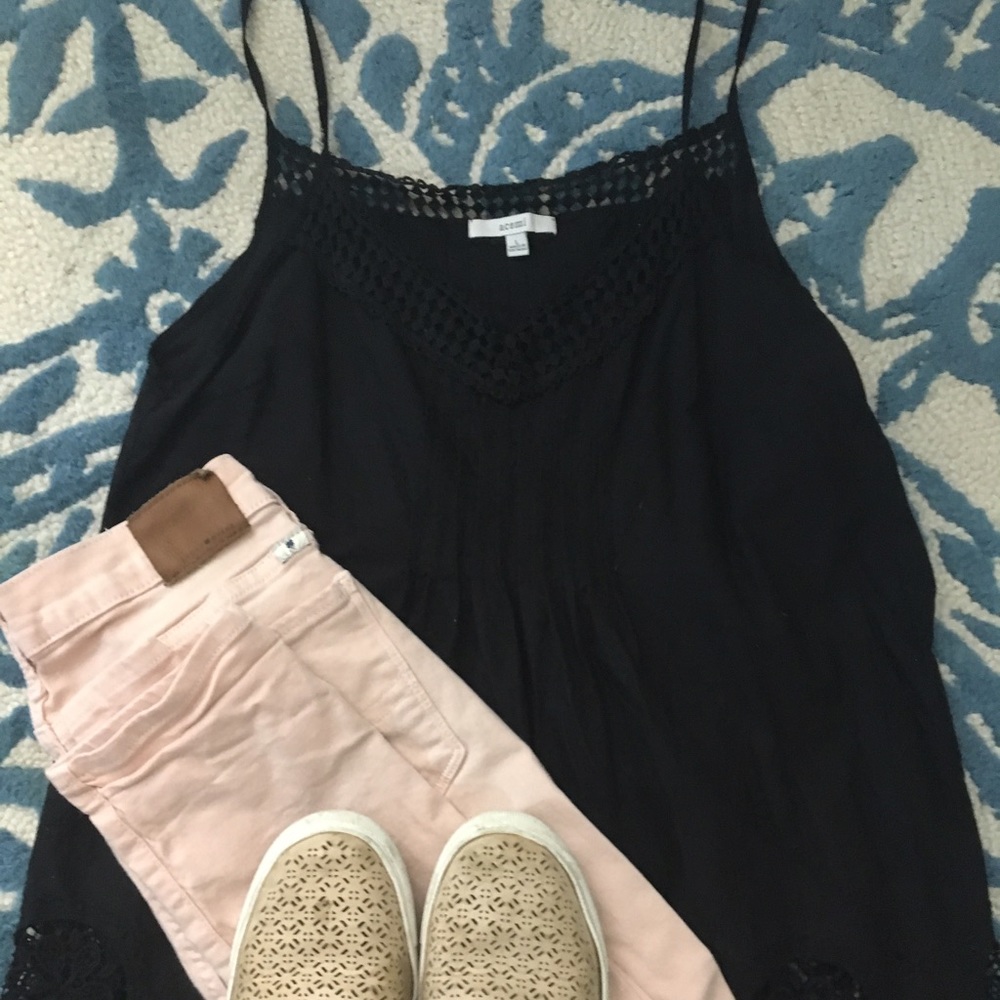Embroidered black spaghetti strap blouse like new