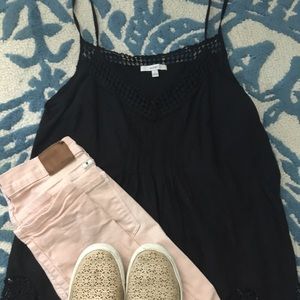 Embroidered black spaghetti strap blouse like new