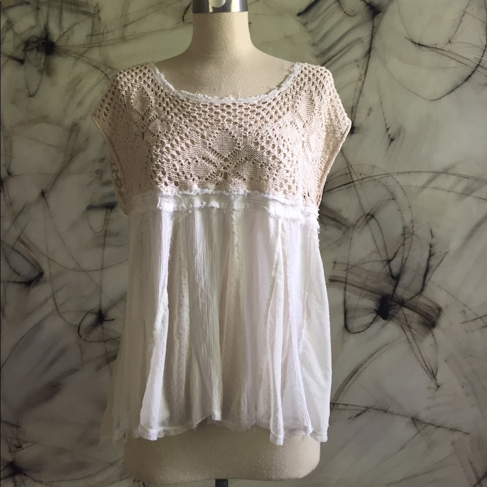 Free People Flowy White Crochet Sleeveless Top M
